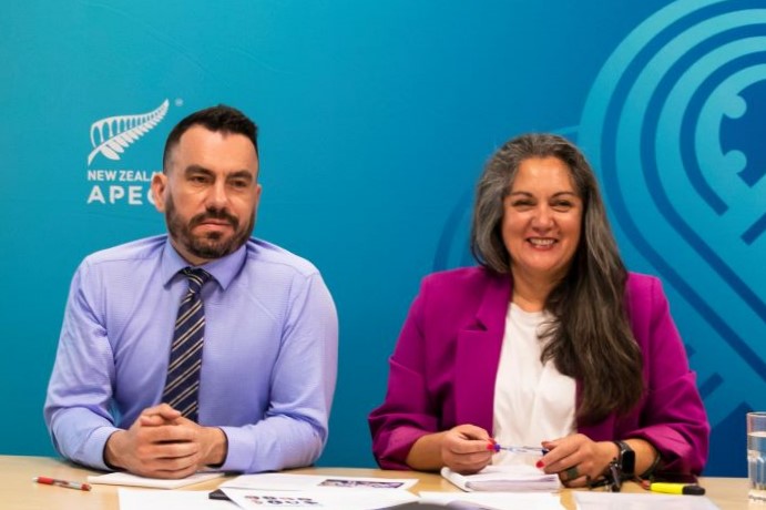 Members of New Zealand's APEC 2021 Māori Success team, during a virtual meeting.. 