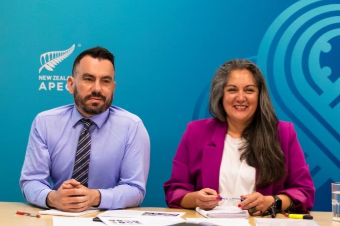 Members of New Zealand's APEC 2021 Māori Success team, during a virtual meeting..