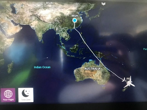 A satellite image showing the flight path of the plane from Wuhan to NZ..