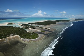 An aerial image of the coastline of Kiribati..