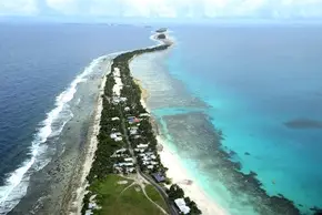 An aerial image of the coastline of Tuvalu. .