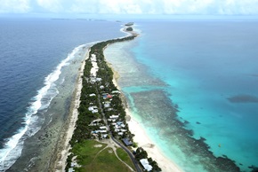 An aerial image of the coastline of Tuvalu. . 