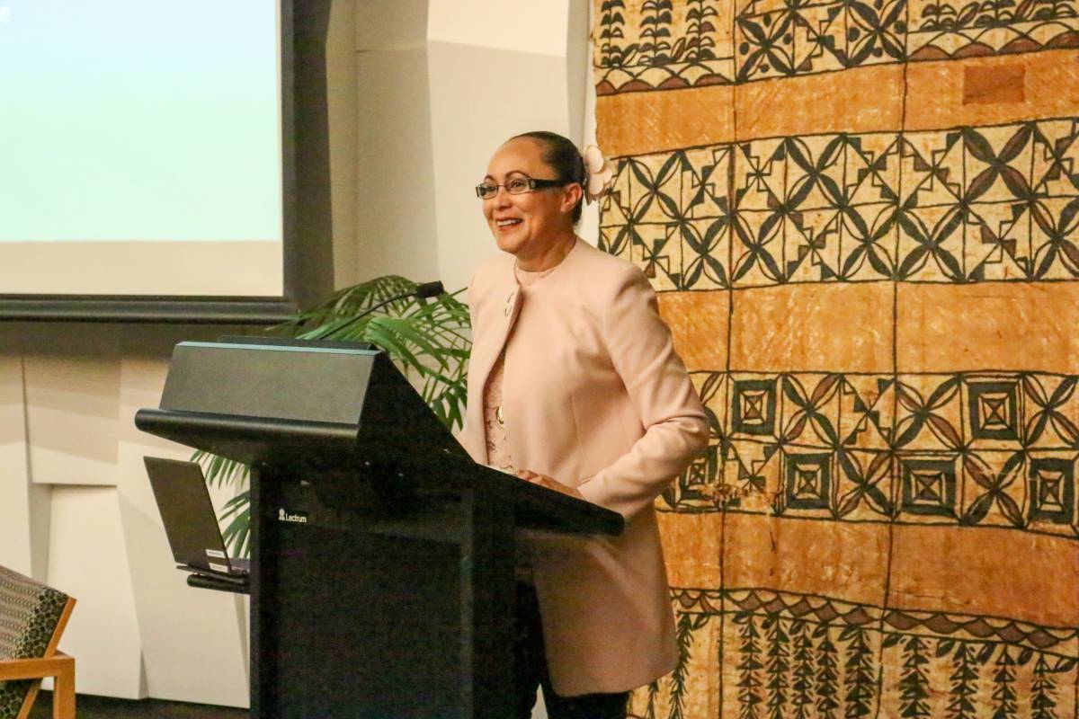 An image of Hon Jenny Salesa, Minister for Building and Construction, Ethnic Communities and Customs, who delivered the keynote address.. 