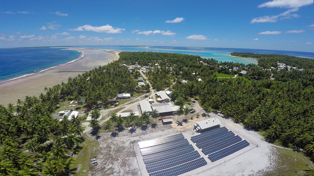 Solar panels on Pukapuka Solar energy, Pukapuka, Cook Islands.