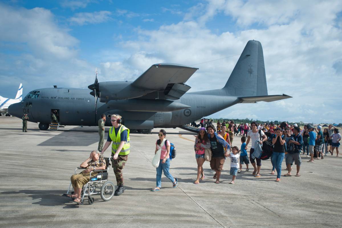 The New Zealand Defence Force helping to evacuate people affected by Typhoon Haiyan.