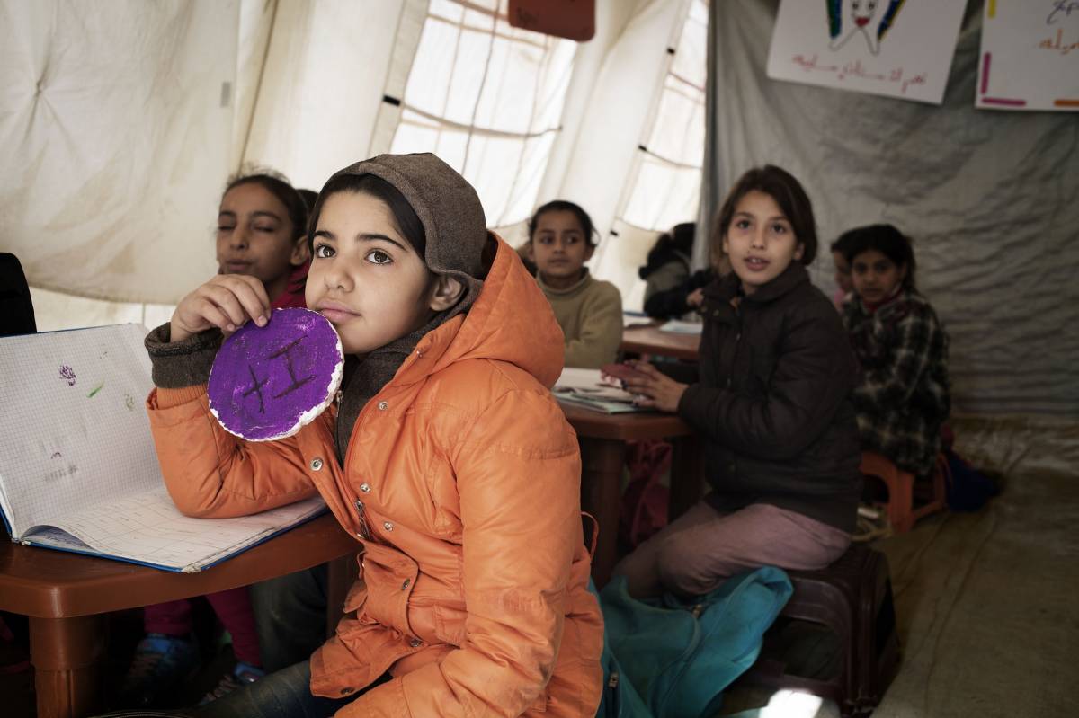 Syrian refugees attending school. 
