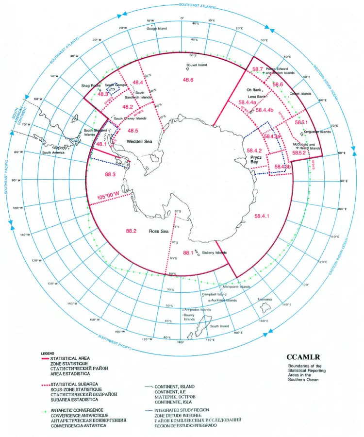 Map showing the area that CCAMLR covers. 