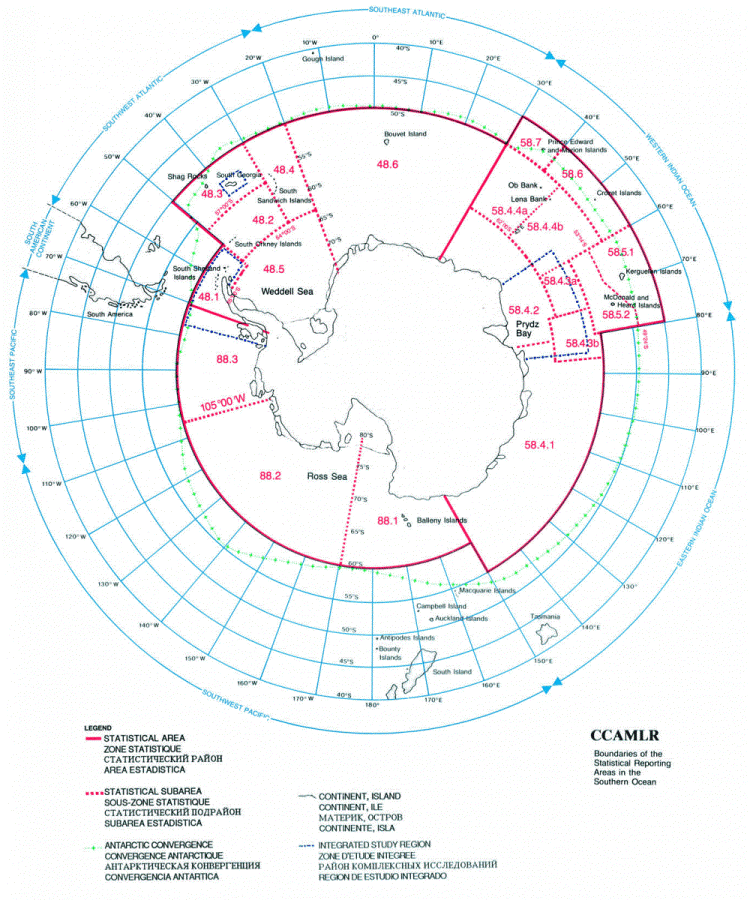 Map showing the area that CCAMLR covers. 