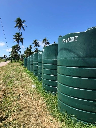 Row of water tanks. 