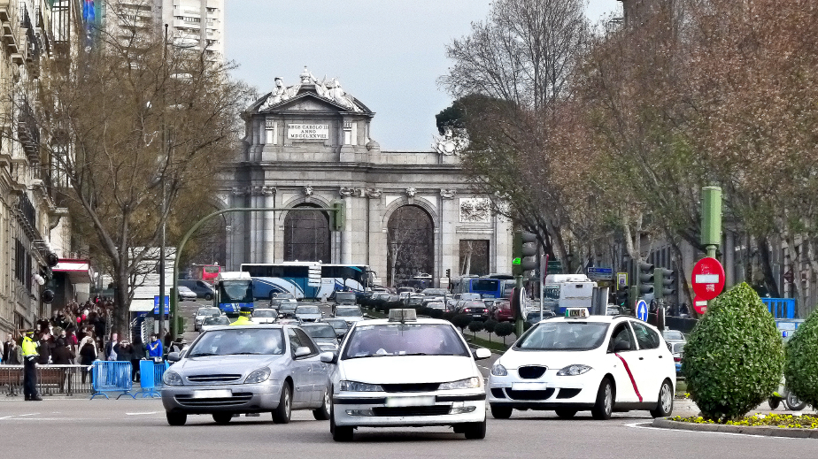 A busy street in Spain. 