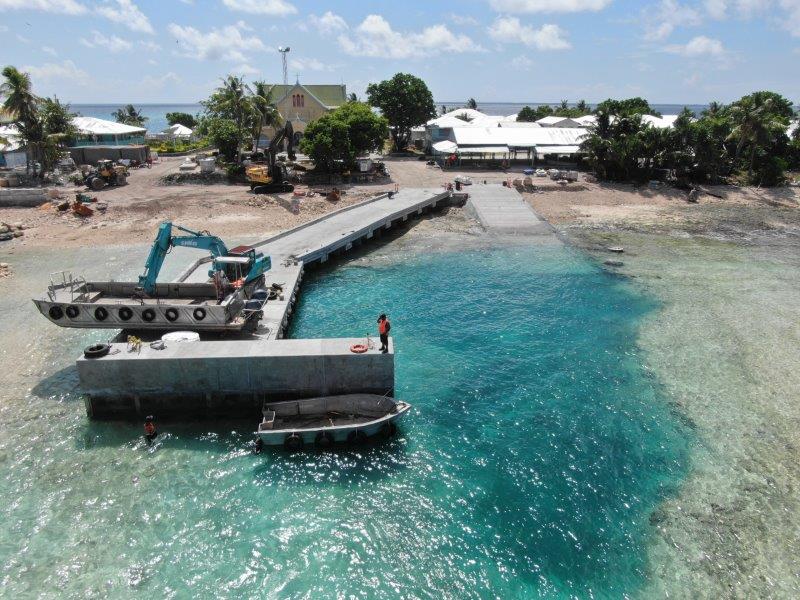 An aerial image of a dock in Tokelau. . 