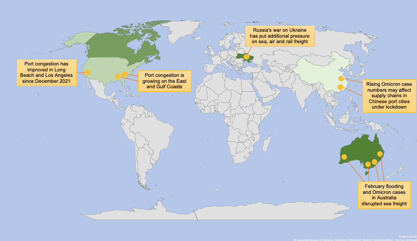 Map of global supply chain issues. 
