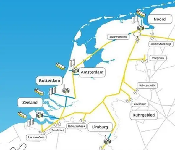 An image of the Netherlands, indicating where power sources are located.. 