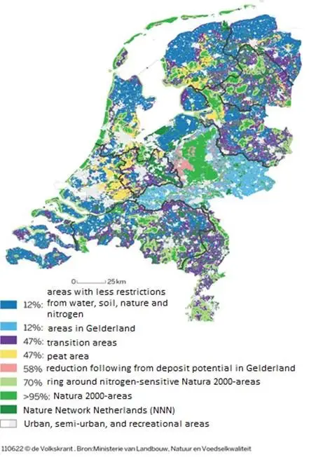 Nitrogen Reduction Map of the Netherlands, based on current plans. 