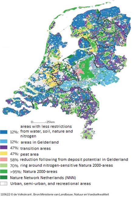 Nitrogen Reduction Map of the Netherlands, based on current plans. 