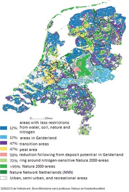 Nitrogen Reduction Map of the Netherlands, based on current plans.
