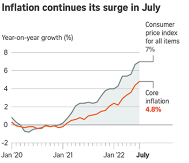 A graph showing the inflation rise across the years.. 