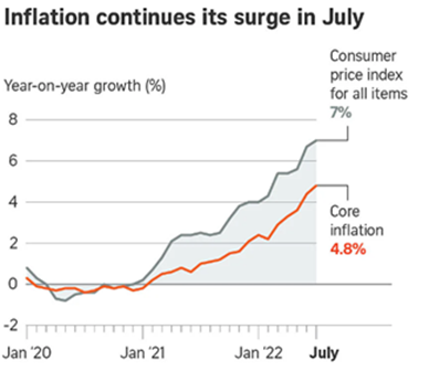 A graph showing the inflation rise across the years..