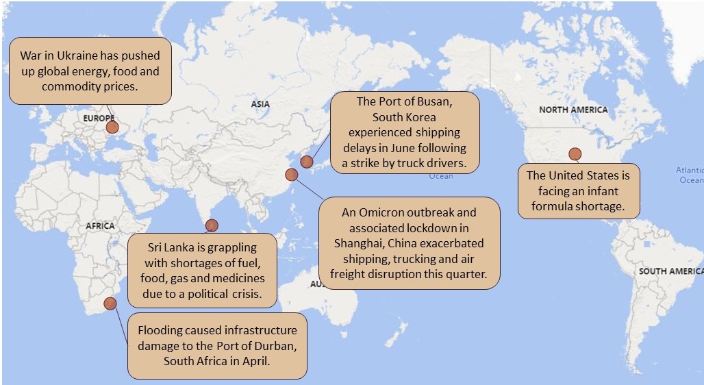 Map of global supply chain issues.