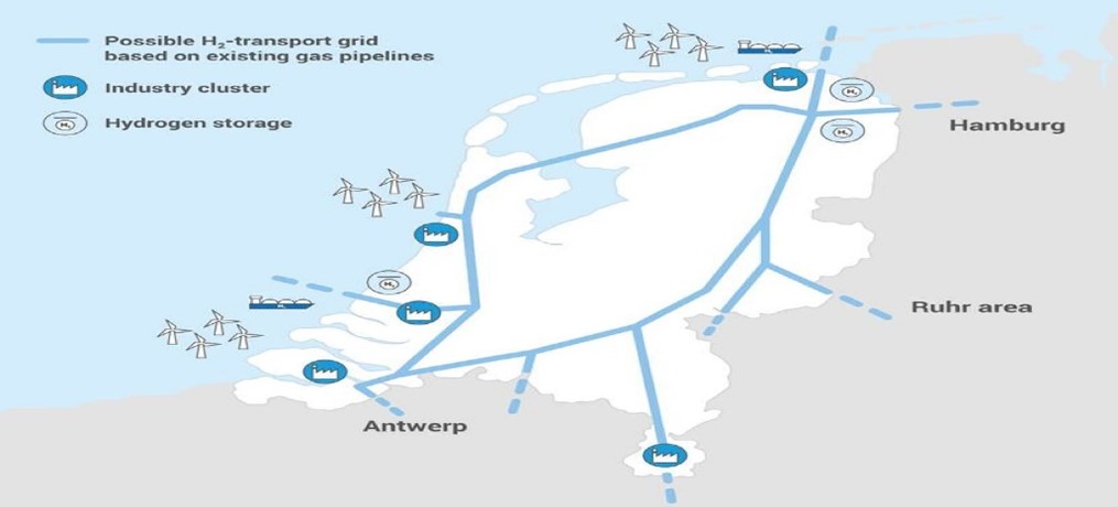 A map of The Netherlands' hydrogen resources.