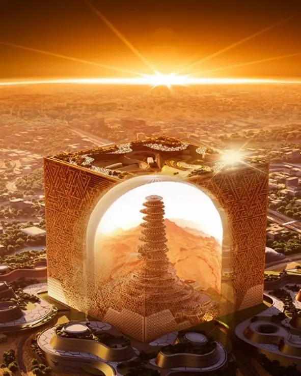 A futuristic apartment block.