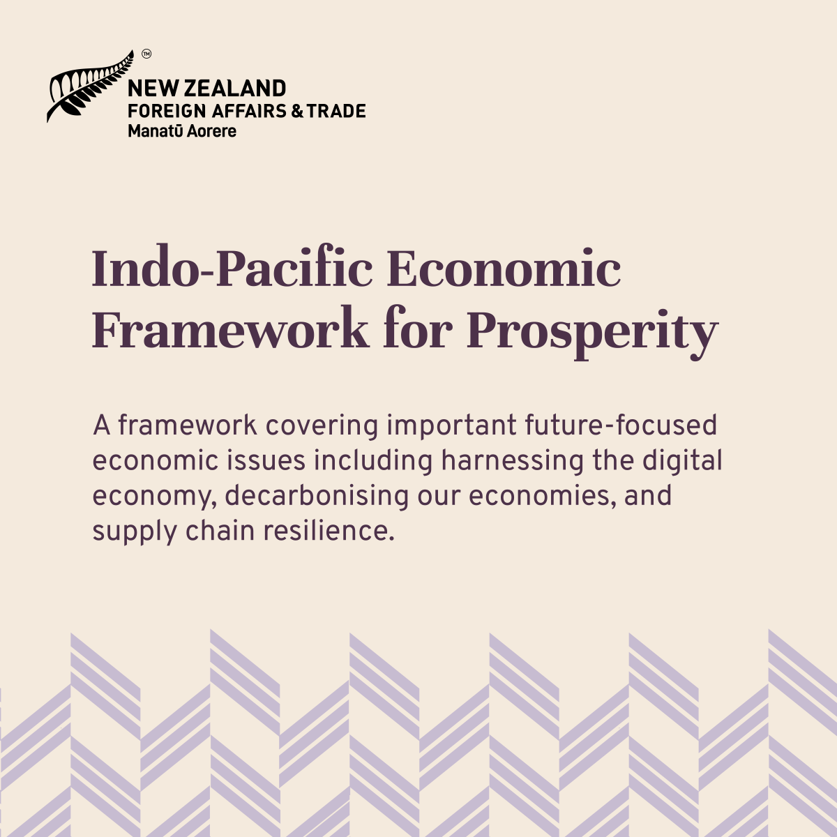 Indo-Pacific Economic Framework for Prosperity. A framework which will cover important future-focused economic issues including harnessing the digital economy, decarbonising our economies, and supply chain resilience.. 