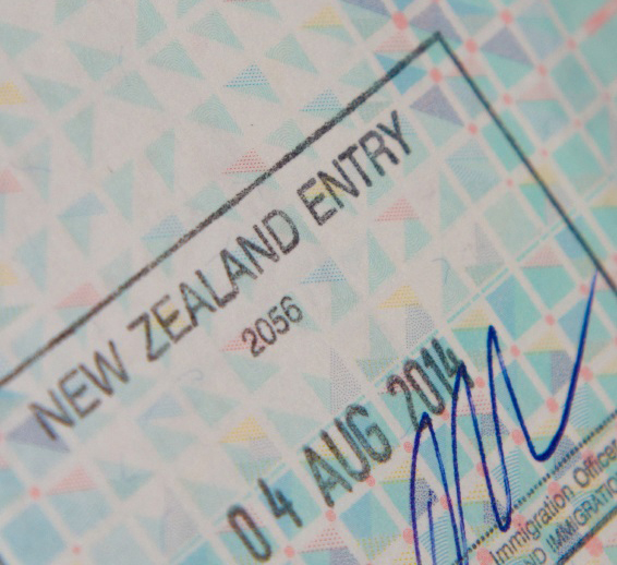 New Zealand visa stamp. 